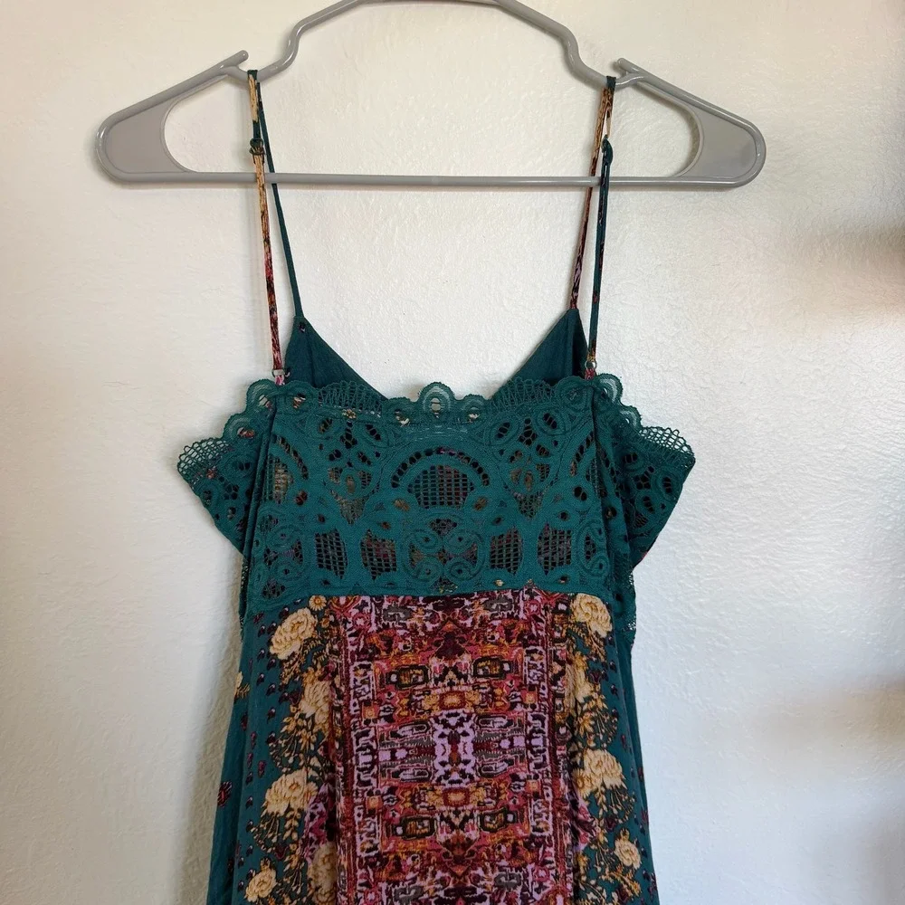 Free People Intimately Maxi Dress M Teal Floral Boho Lace Back Excellent (2091) - Picture 5 of 11